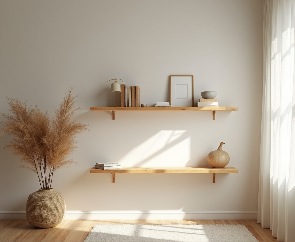 ชั้นวางของไม้แท้ดีไซน์มินิมอล เสริมบรรยากาศอบอุ่นในบ้าน